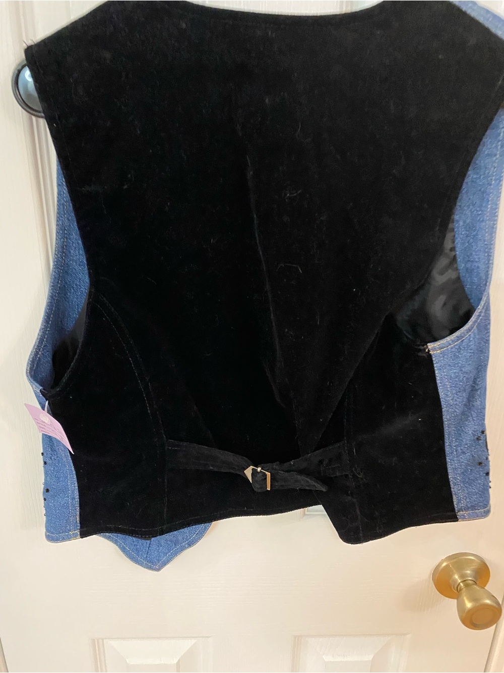 Vintage Lizwear Denim & Black Velvet Floral Beaded Vest Petite - Picture 7 of 7